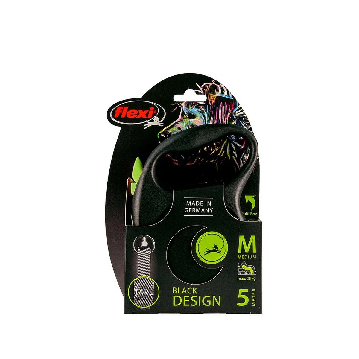 Trixie Flexi Juodas Design L pavadėlis šunims iki 50kg juostinis 5m žalios spalvos
