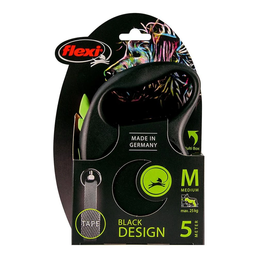 Trixie Pavadėlis Flexi New Juodas DESIGN, su juosta, S 5 m, žalias
