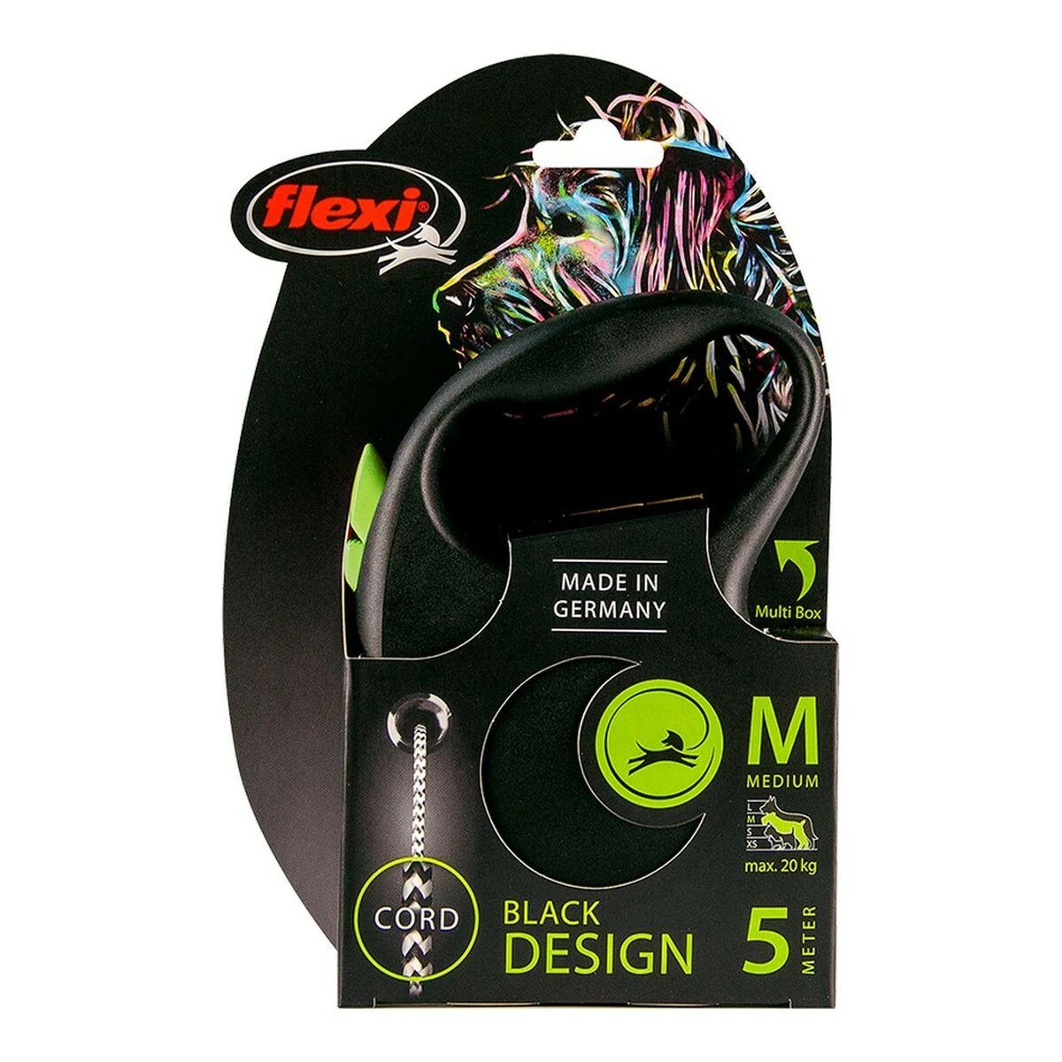Trixie Flexi Juodas Design M pavadėlis šunims iki 20kg virvinis 5m žalios spalvos