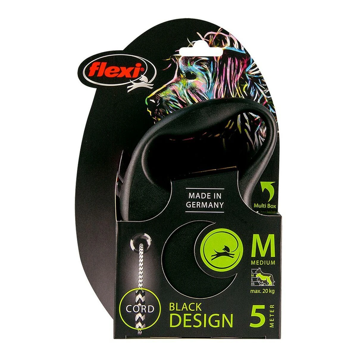 Flexi Black Design M pavadėlis šunims iki 20kg virvinis 5m juodos spalvos