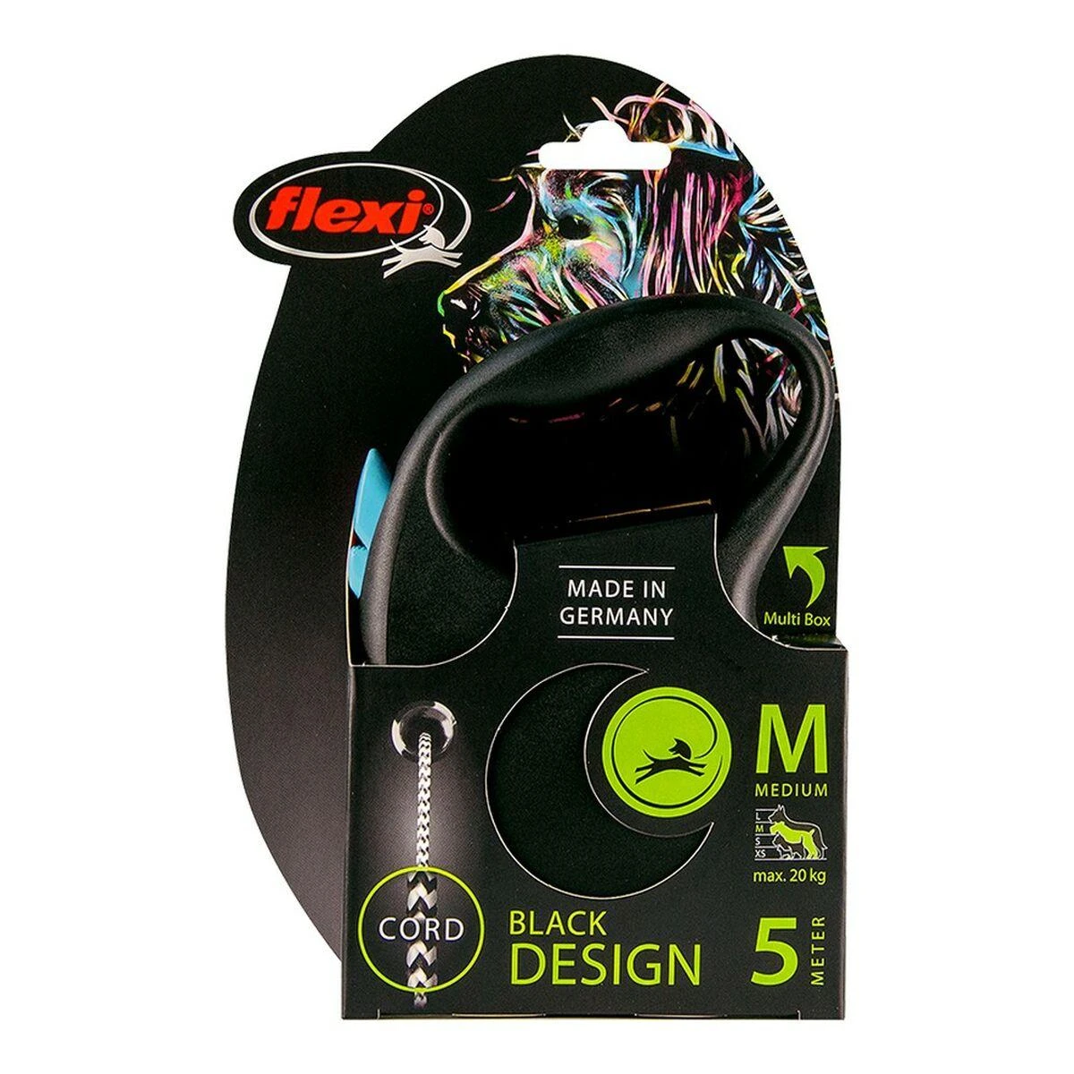 Trixie Flexi Juodas Design M pavadėlis šunims iki 20kg virvinis 5m mėlynos spalvos