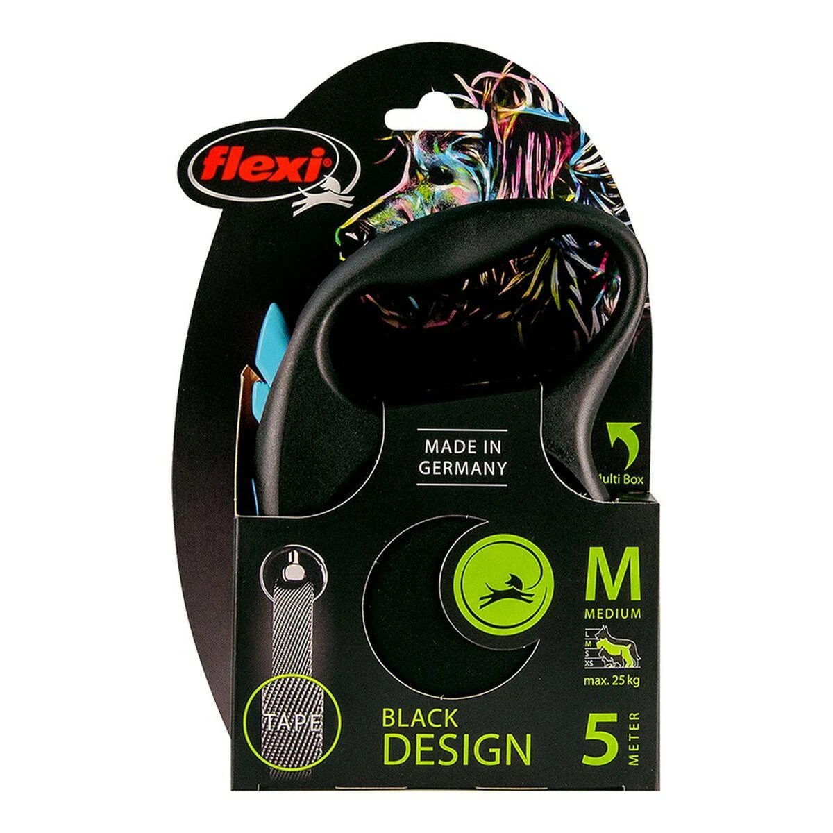 Trixie Flexi Juodas Design M pavadėlis šunims iki 25kg juostinis 5m mėlynos spalvos
