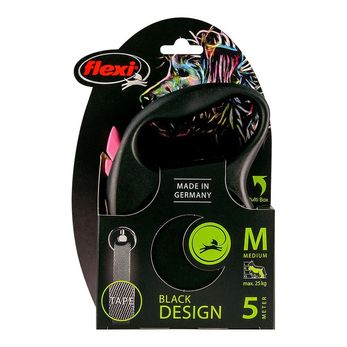 Flexi Black Design M pavadėlis šunims iki 25kg juostinis 5m rožinės spalvos