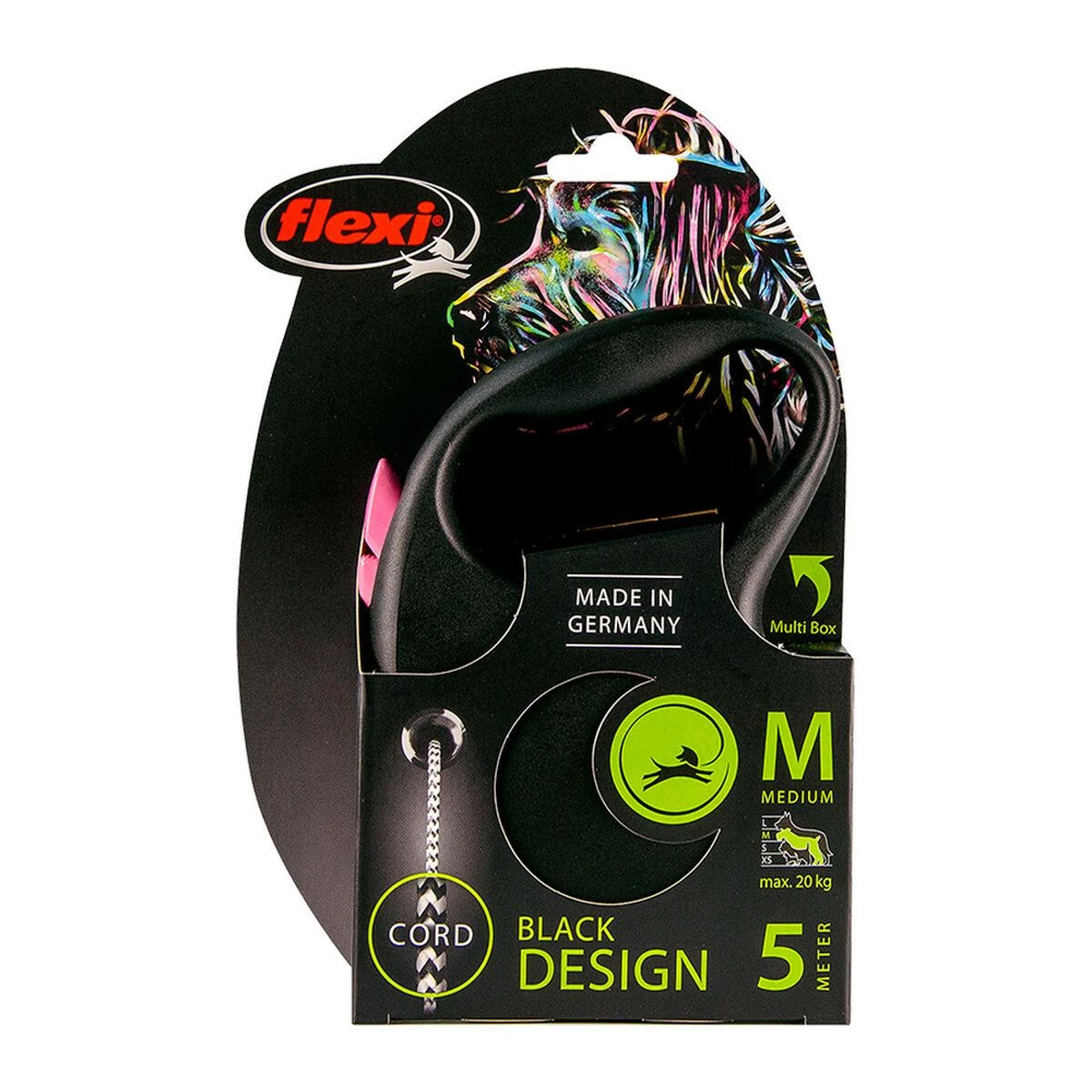 Flexi Black Design S pavadėlis šunims iki 12kg virvinis 5m rožinės spalvos