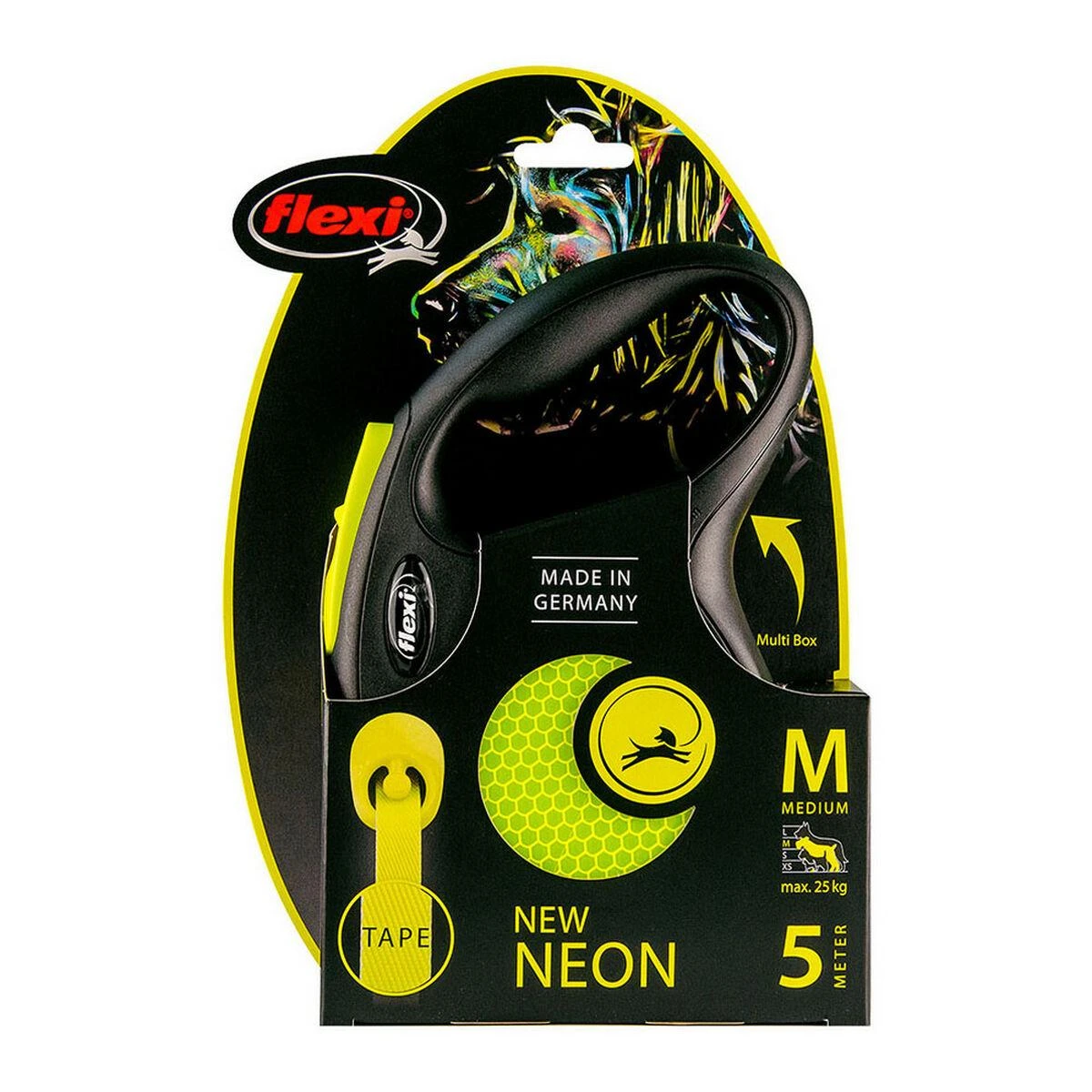 Flexi New Neon S pavadėlis šunims iki 15kg juostinis 5m geltonos spalvos