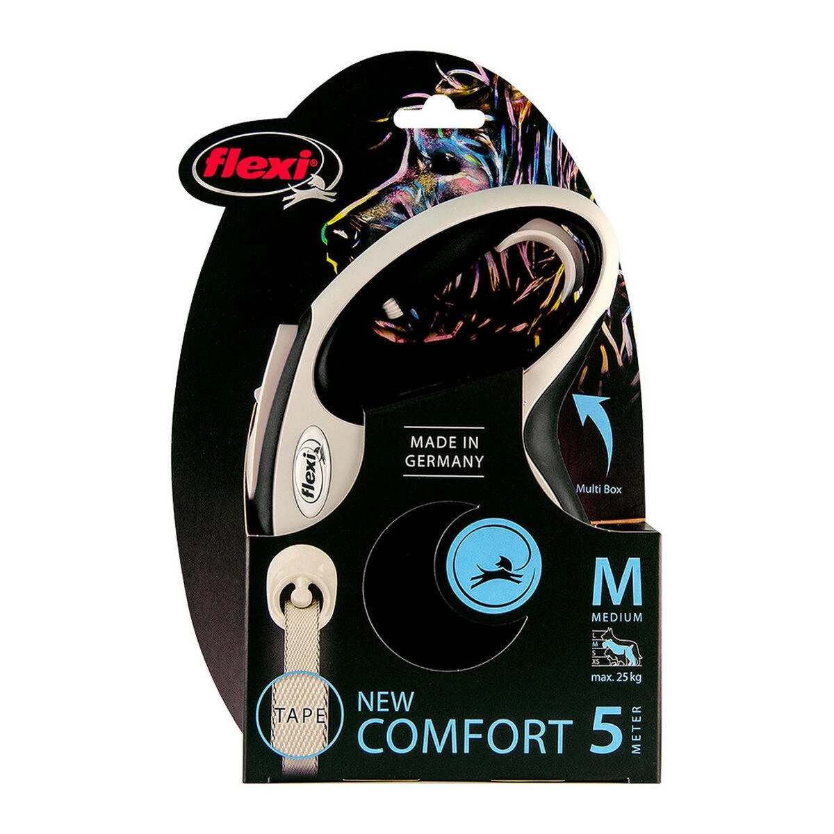 Flexi New Comfort S pavadėlis šunims iki 15kg juostinis 5m juodos spalvos