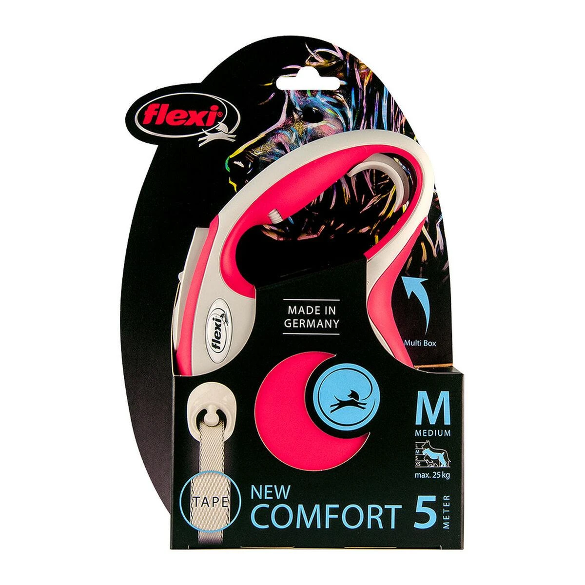 Flexi New Comfort M pavadėlis šunims iki 25kg juostinis 5m raudonos spalvos