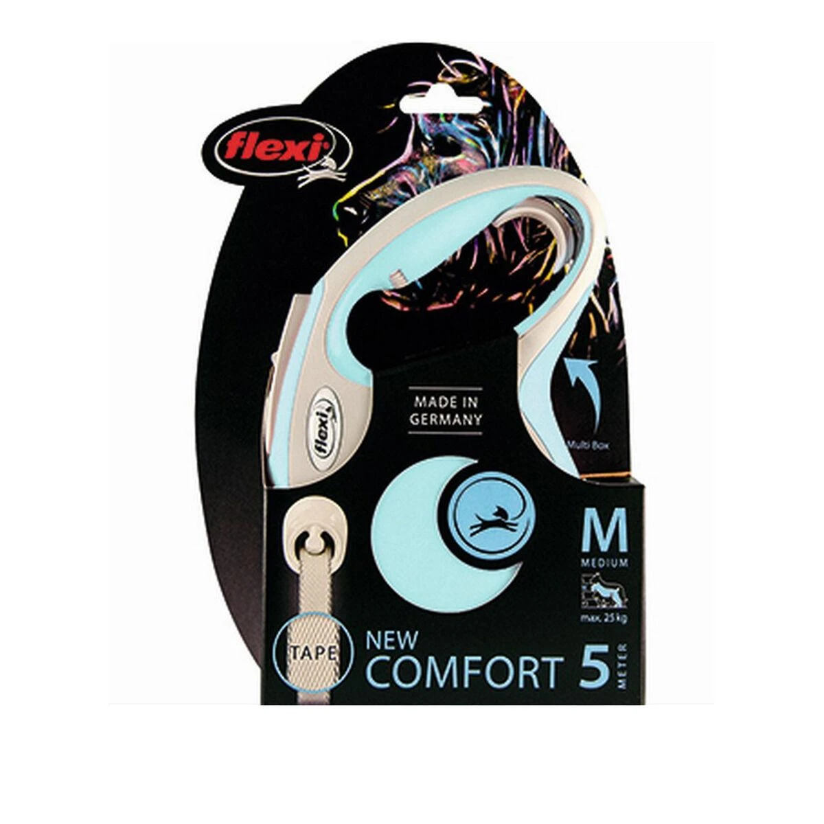 Flexi New Comfort S pavadėlis šunims iki 15kg juostinis 5m žydros spalvos