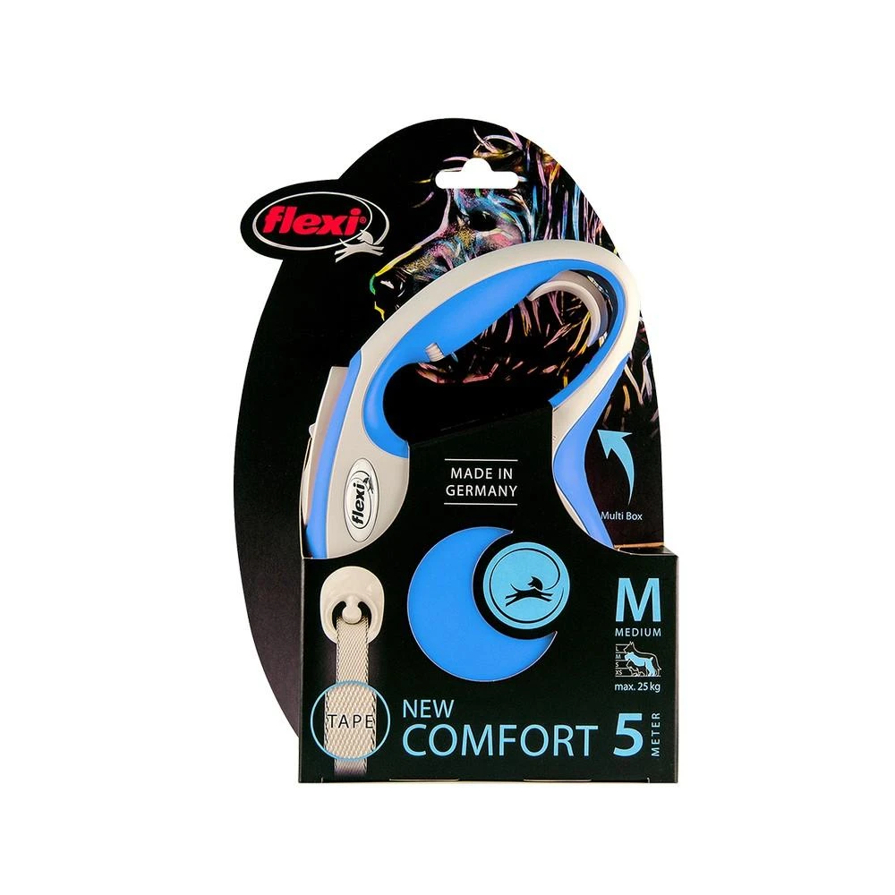 Flexi New Comfort L pavadėlis šunims iki 60kg juostinis 5m mėlynos spalvos