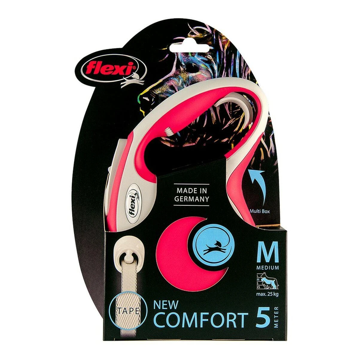 Flexi New Comfort L pavadėlis šunims iki 60kg juostinis 5m juodos spalvos