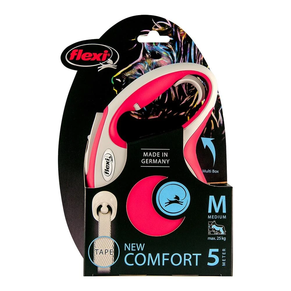 Flexi New Comfort XS pavadėlis šunims iki 12kg juostinis 3m raudonos spalvos