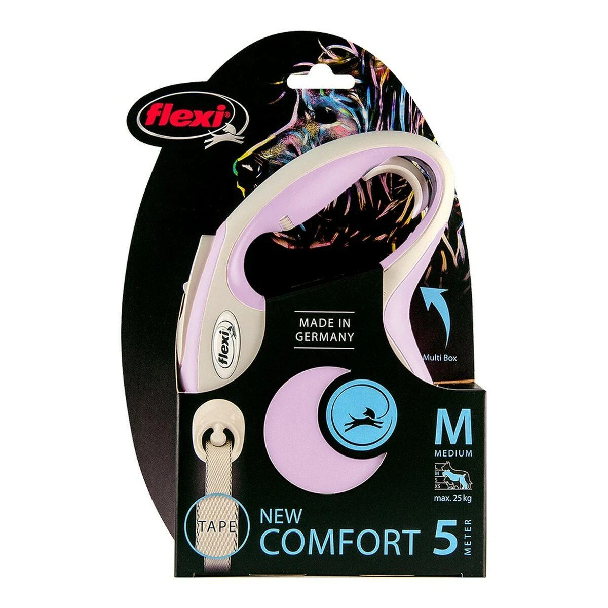 Flexi New Comfort M pavadėlis šunims iki 25kg juostinis 5m rožinės spalvos