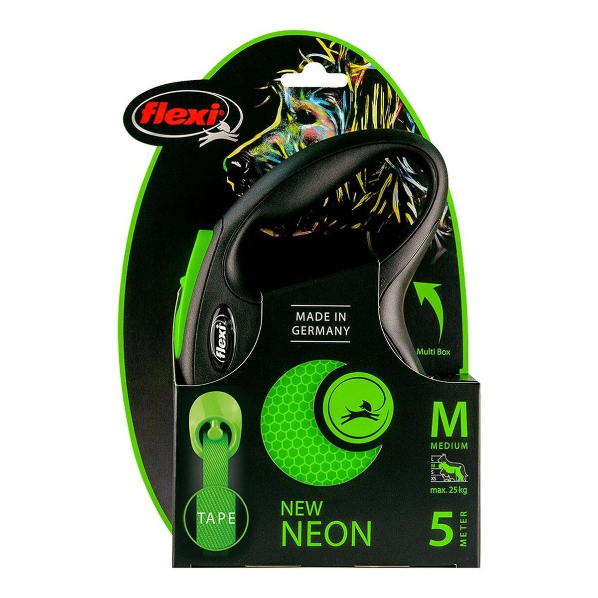 Flexi New Neon S pavadėlis šunims iki 15kg juostinis 5m žalios spalvos