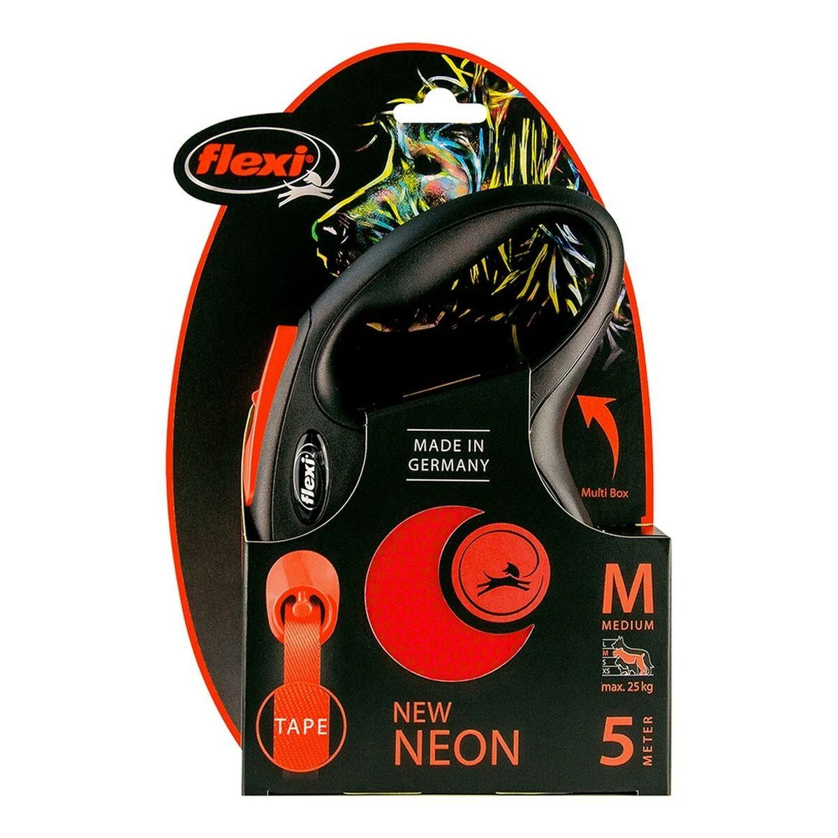 Flexi New Neon M pavadėlis šunims iki 25kg juostinis 5m oranžinės spalvos