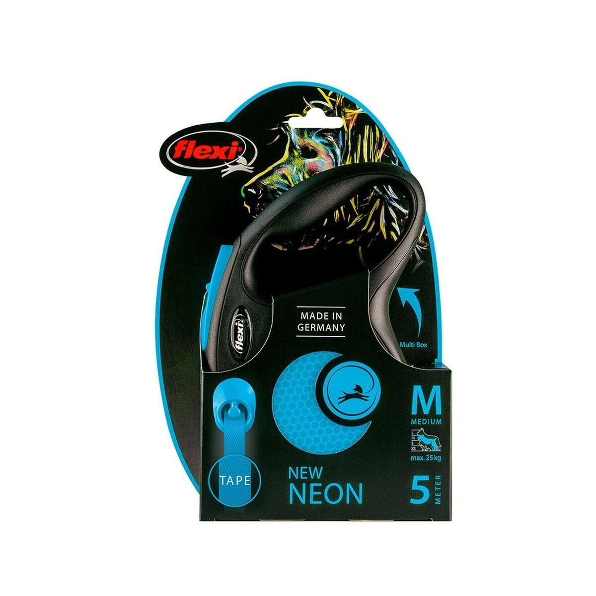 Flexi New Neon M pavadėlis šunims iki 25kg juostinis 5m mėlynos spalvos
