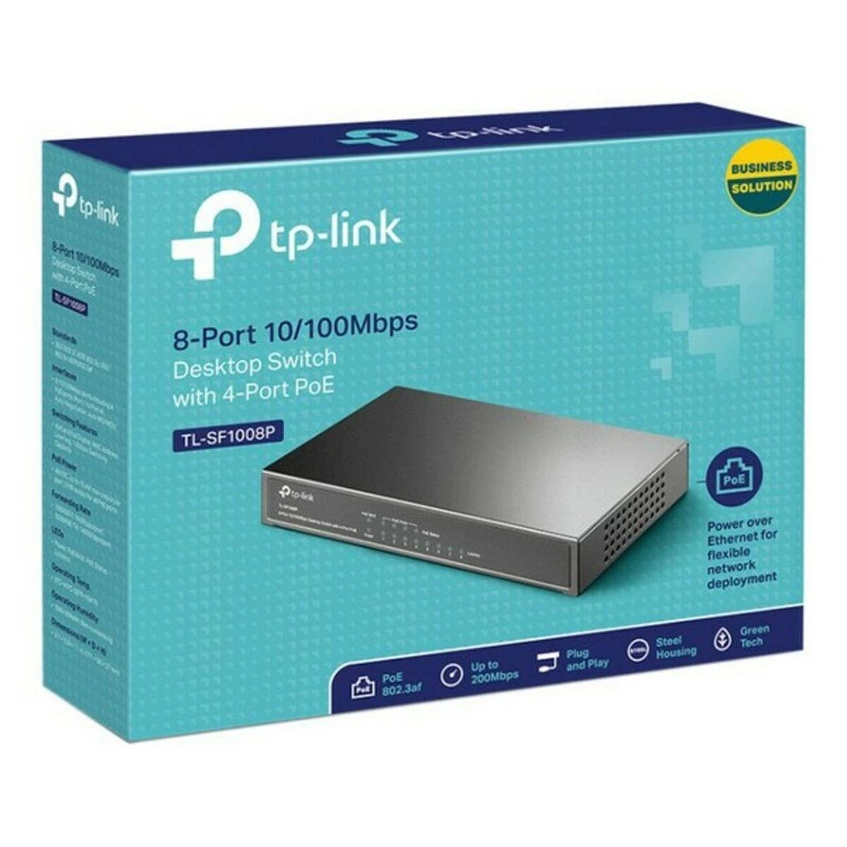 Šakotuvas TP-LINK 8 prievadų PoE jungiklis 4 PoE prievadai