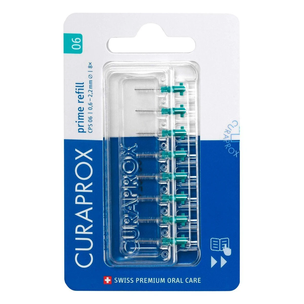 Curaprox tarpdančių valikliai - Antgaliai PRIME CPS06 TURQUOISE 8 vnt.
