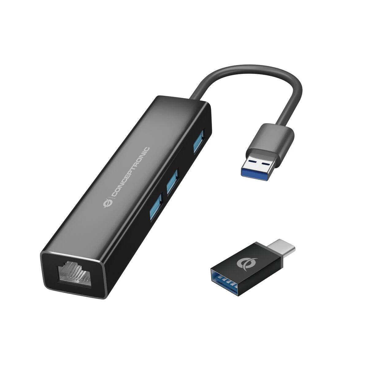 Conceptronic USB šakotuvas su tinklo jungtimi ir adapteriu