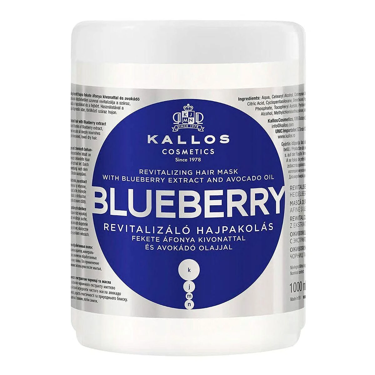 Sausų dažytų plaukų kaukė Kallos BLUEBERRY Revitalizing Hair Mask 1000 ml