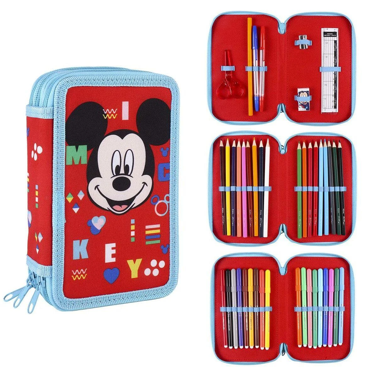 Trigubas penalas Mickey Mouse 43 Dalys Raudona (12 x 19,5 x 6,5 cm)