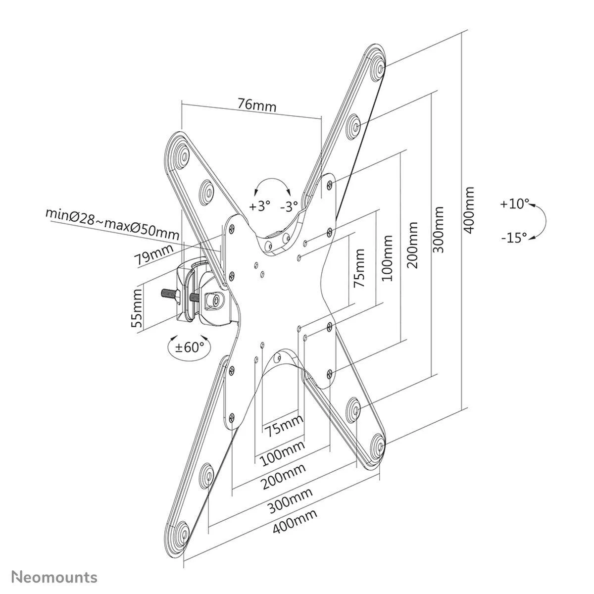 Laikiklis NEOMOUNTS BY NEWSTAR SCREEN POLE CLAMP/TRUSS MOUNT 1 PIVOT VESA 400X400 (POLEDIAMETER 28-50 MM)