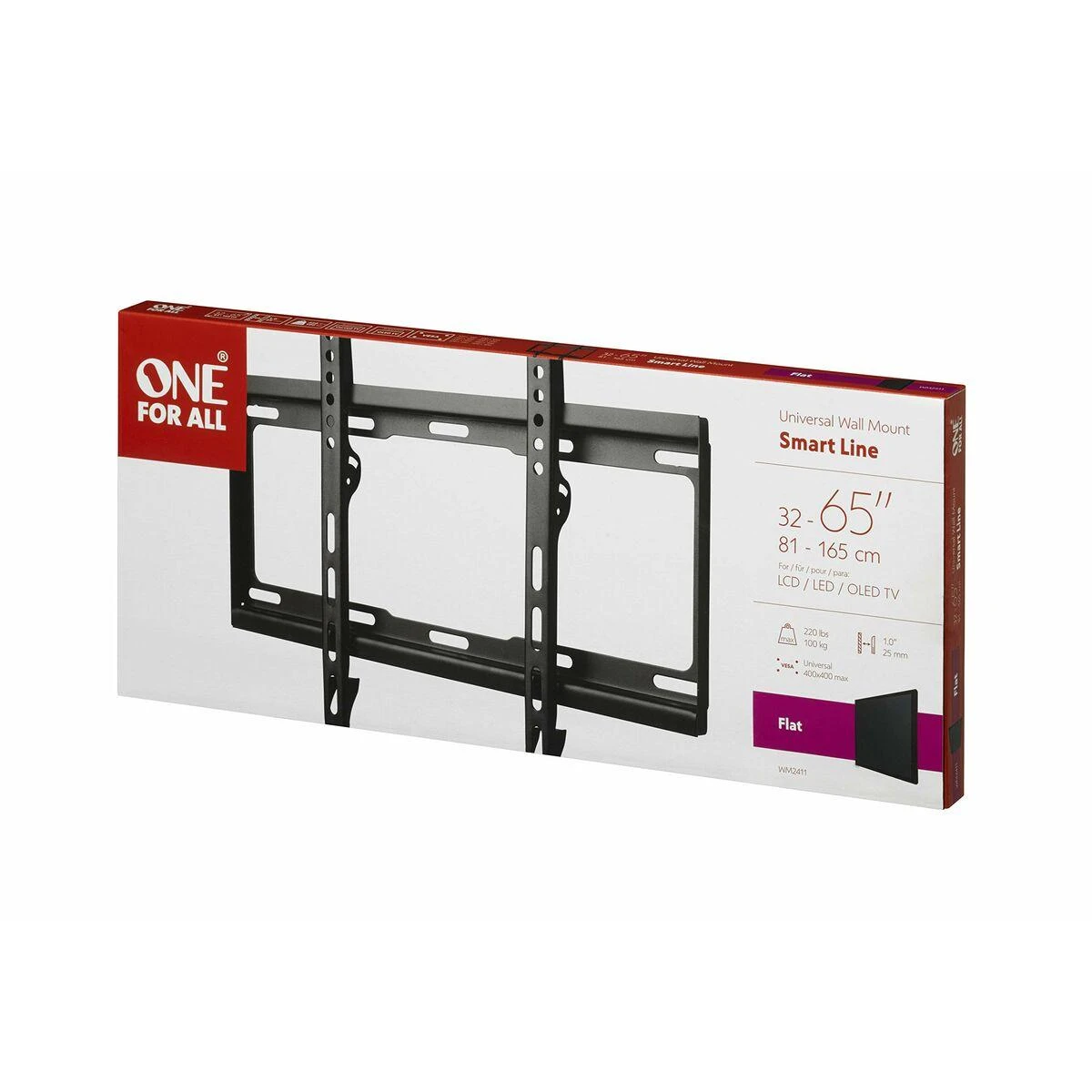 Laikiklis One For All VIENAS VISIEMS Fiksuotam televizoriaus sieniniam laikikliui WM2411 32-65 ", Maksimalus svoris (talpa) 100 kg, Juodas