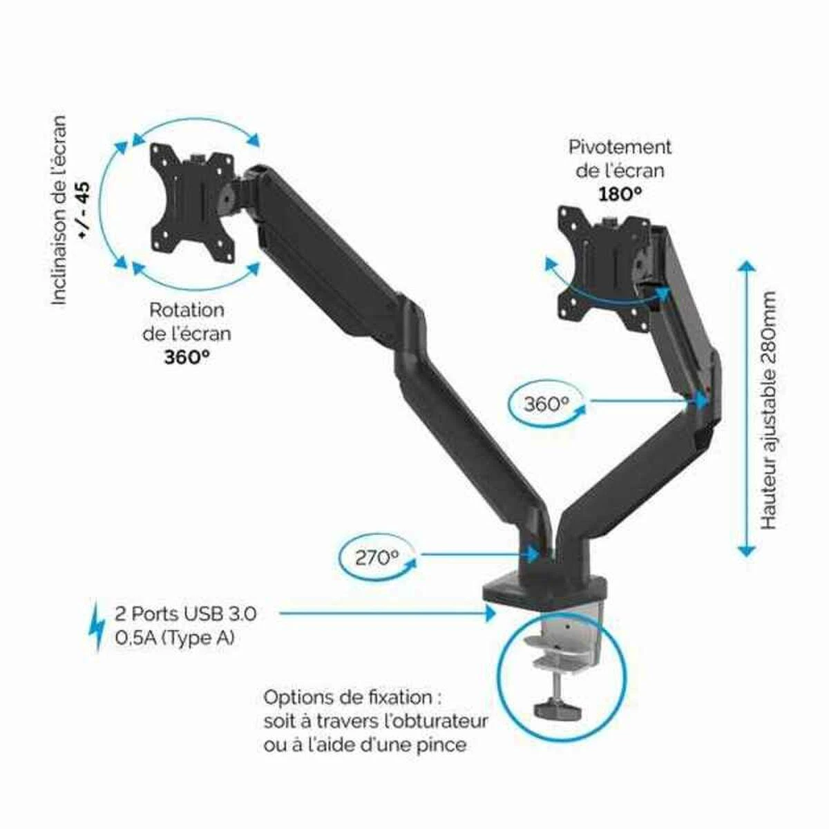 Laikiklis Fellowes | Platinum Series Dual Horizontal Monitorius Arm | 8042501 | Juodas