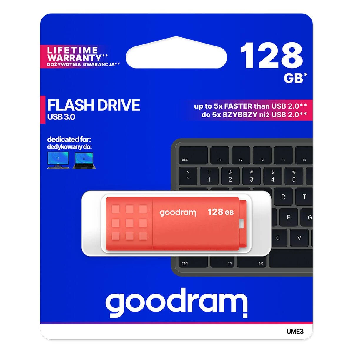GOODRAM UME3-1280O0R11 GOODRAM atmintis USB UME3 128GB USB 3.0 Oranžinis