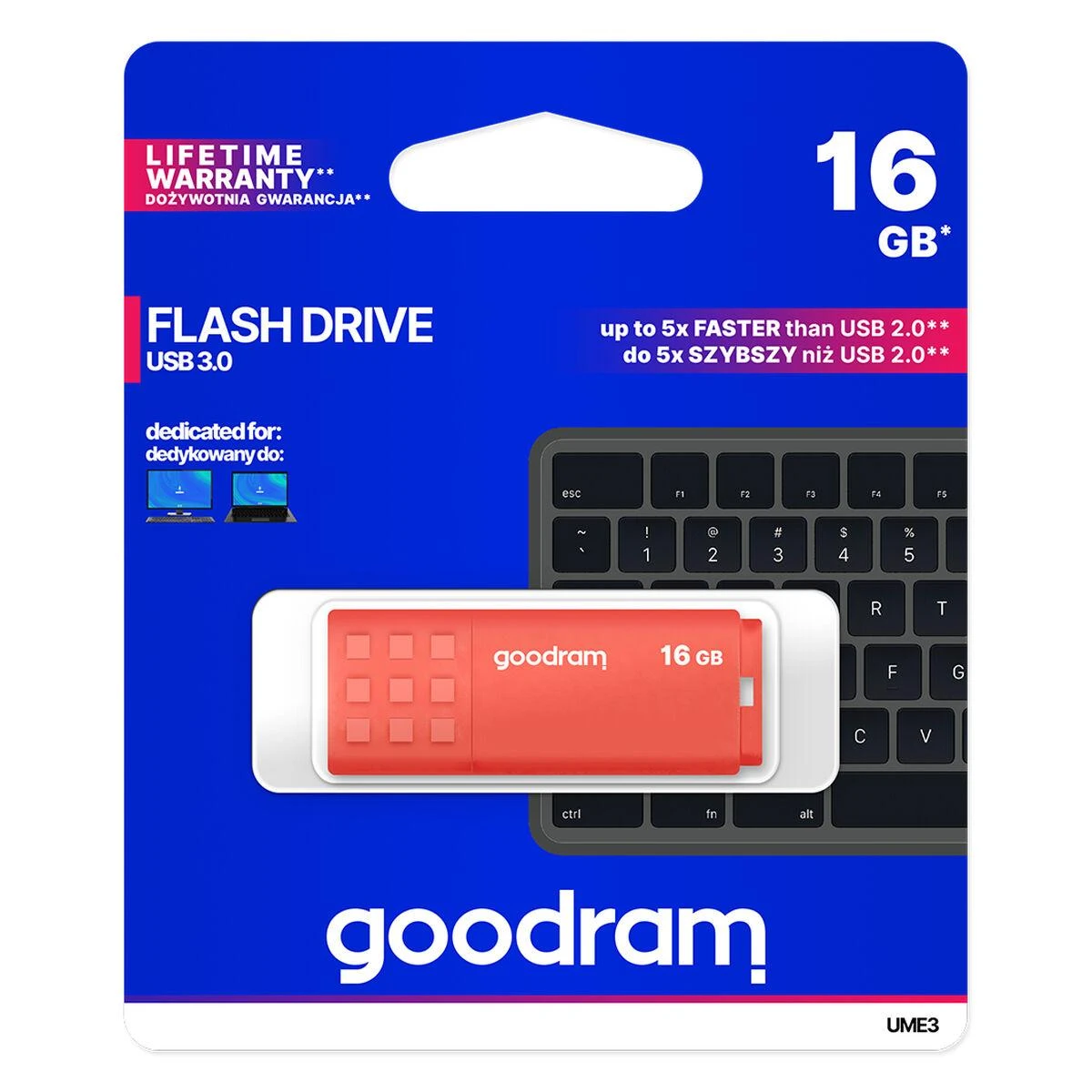 GOODRAM UME3-0160O0R11 GOODRAM atmintis USB UME3 16GB USB 3.0 Oranžinis