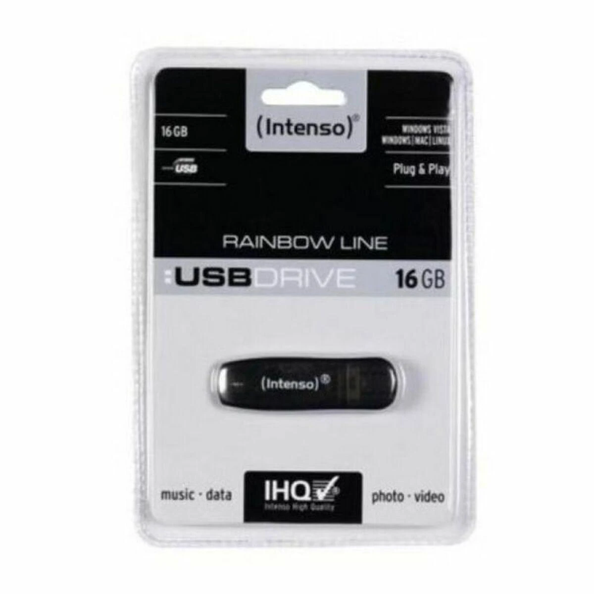 STICK 16GB 2.0 Intenso Rainbow Line juodas