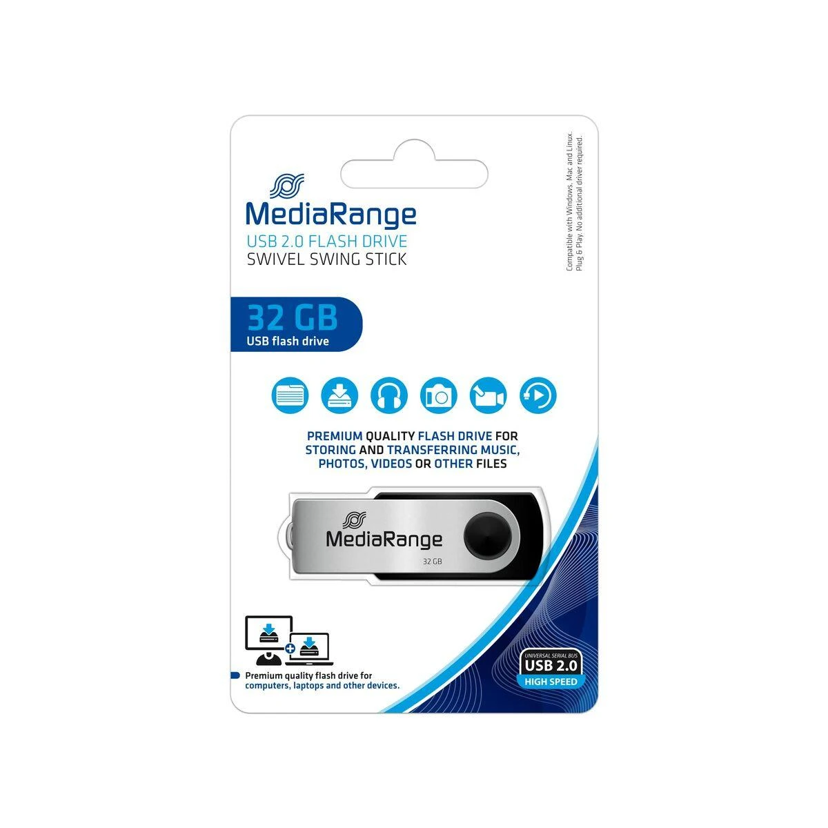STICK 32GB MEDIARANGE MR911 Juodas - Sidabrinė