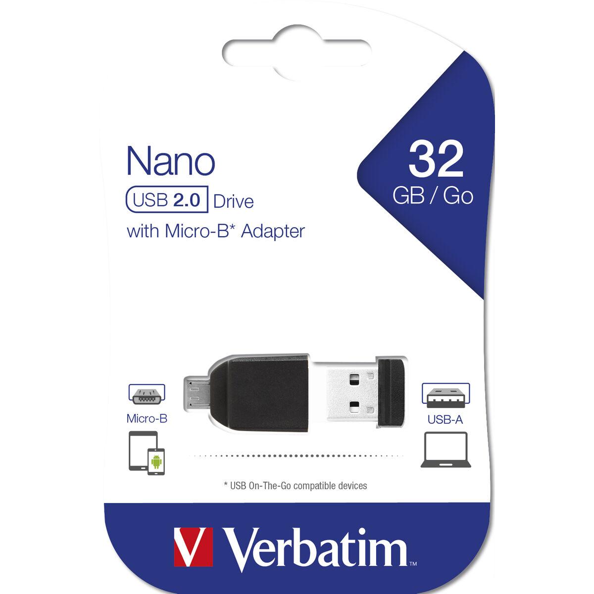 USB atmintis Verbatim 32GB, su OTG adapteriu, juoda / V49822