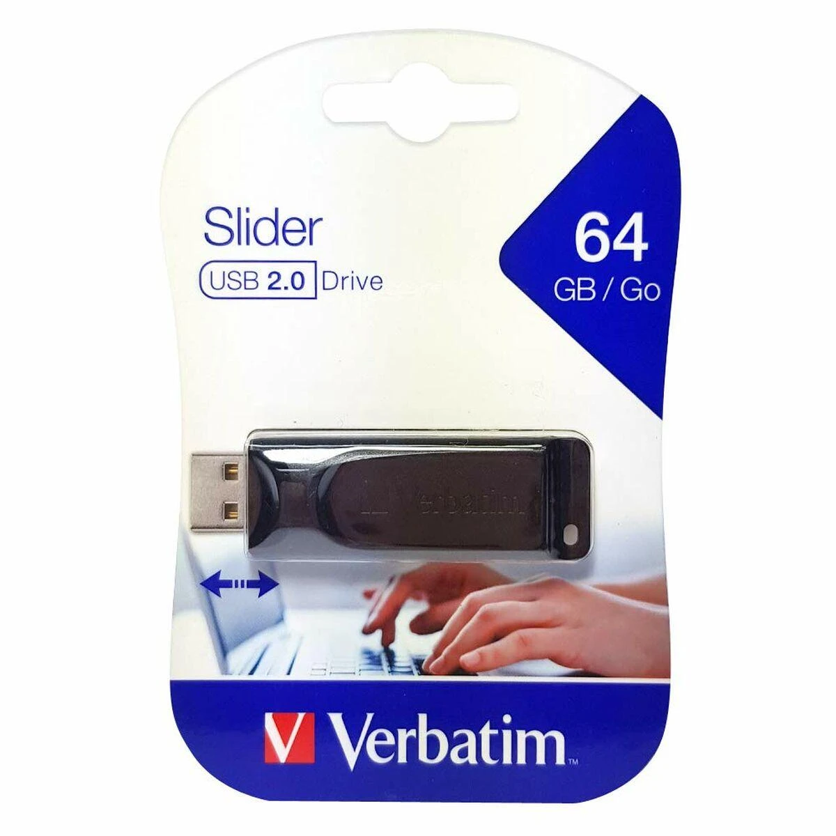 USB laikmena "verbatim" usb atmintinė, usb 2.0, 64 gb, slankiklis, juoda, 98698, usb a, su teleskopine jungtimi