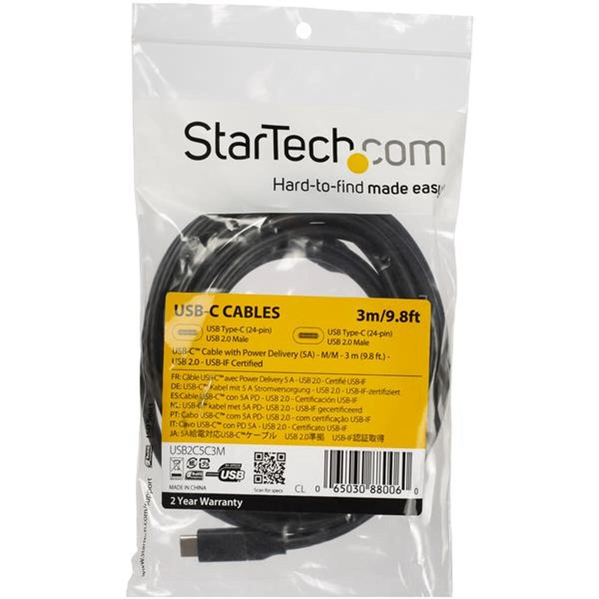 USB-C laidas Startech USB2C5C3M Juoda