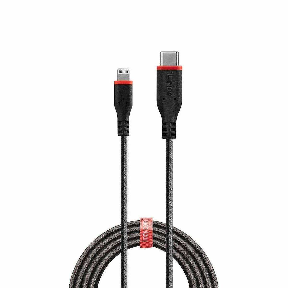 USB Laidas - LINDY Sustiprintas USB Type C į Lightning Laidas, M/M, 480Mbps, 1 m, Juodas