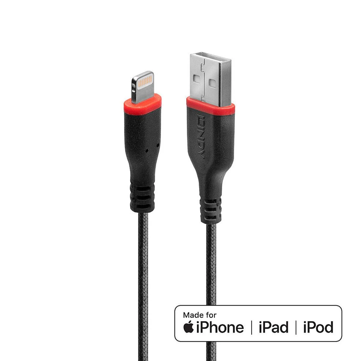 Kabelis - LINDY 1m sustiprintas USB Type A į Lightning kabelis 480Mbps PVC