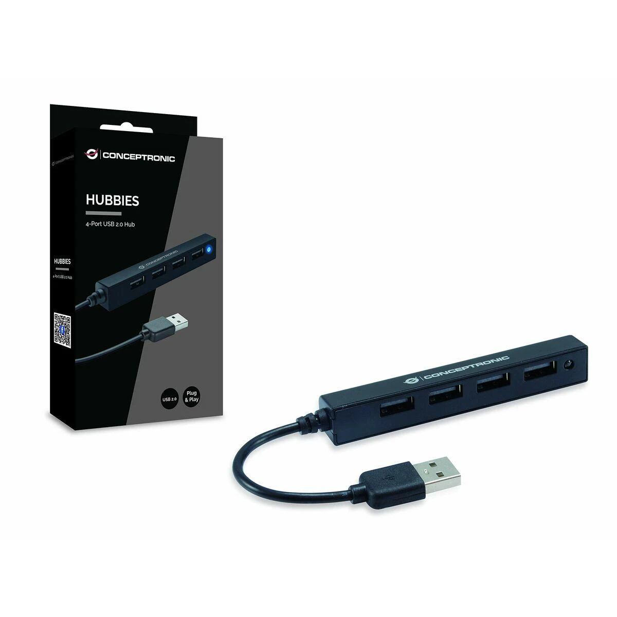 USB 2.0 keturių prievadų šakotuvas su pakuote