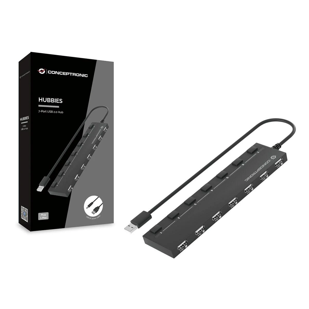 HUB USB Conceptronic CONCEPTRONIC USB-Hub 7-Port 2.0 ->7x2.0 extra o.įkroviklis sw