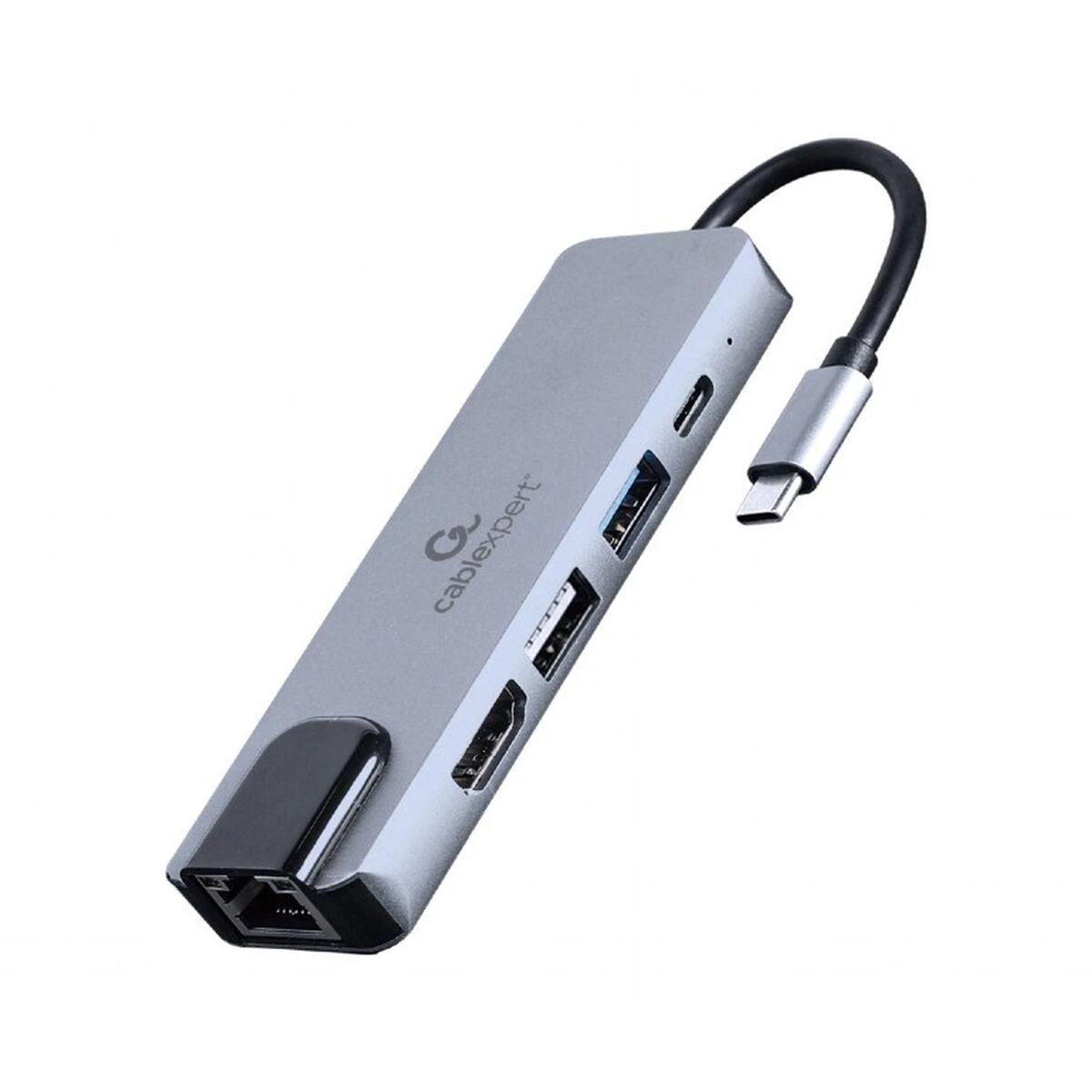 Pilkšvas USB-C 5in1 adapteris su LAN jungtimi