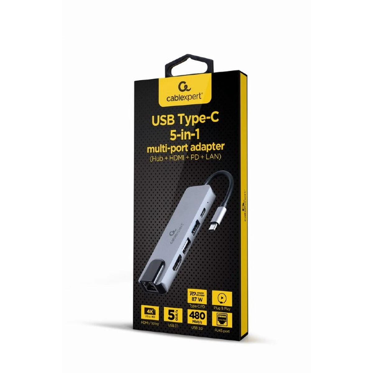 Gembird 5-in-1 USB-C adapteris pakuotėje