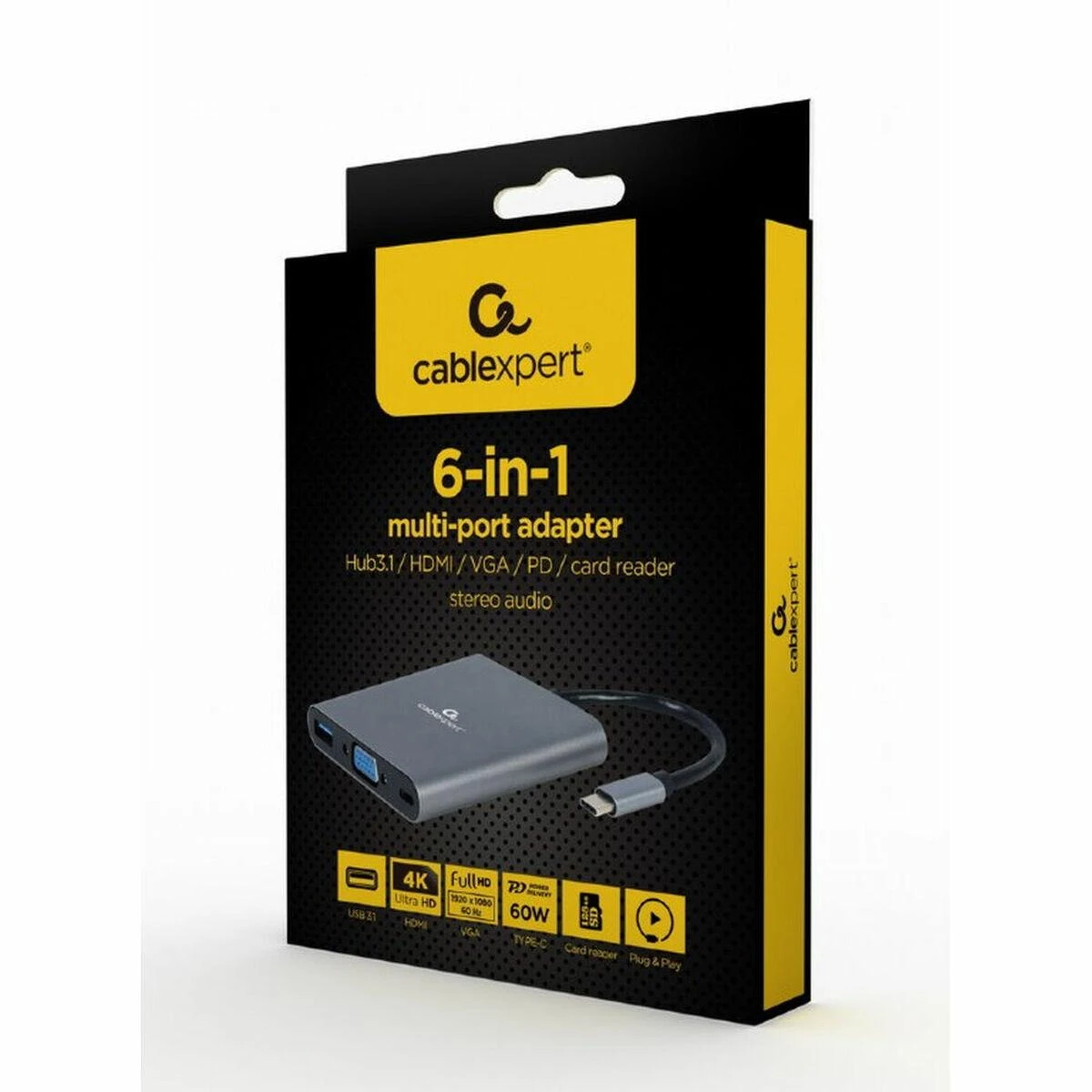 Gembird 6-in-1 USB-C adapteris pakuotėje