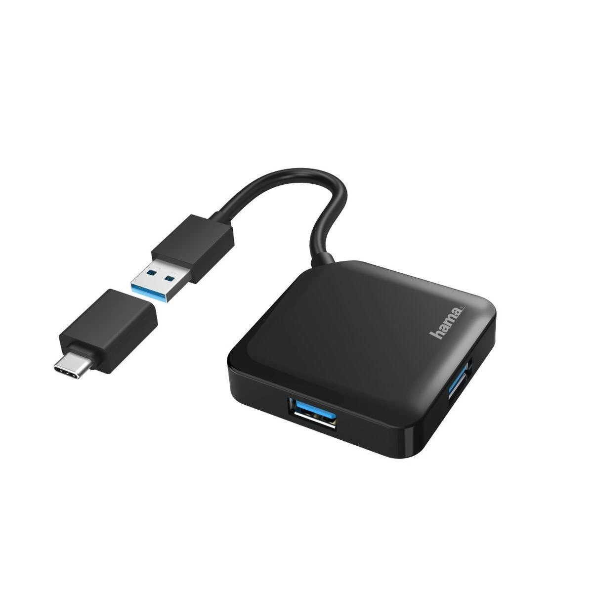 „Hama“ USB 3.0 šakotuvas, 4 USB-A prievadai su USB-C adapteriu, kompaktiškas dizainas