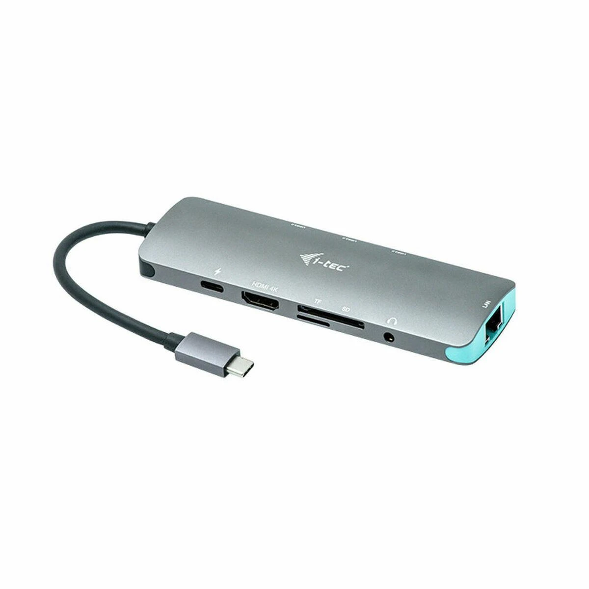 I-TEC USB C metalo nano dokas stotis 1xHDMI 4K 1xSD kortelių skaitytuvas 1xmicroSD kortelių skaitytuvas 1xGLAN 1xgarsas 3x USB 3.0 prievadas 1x USB-C PD