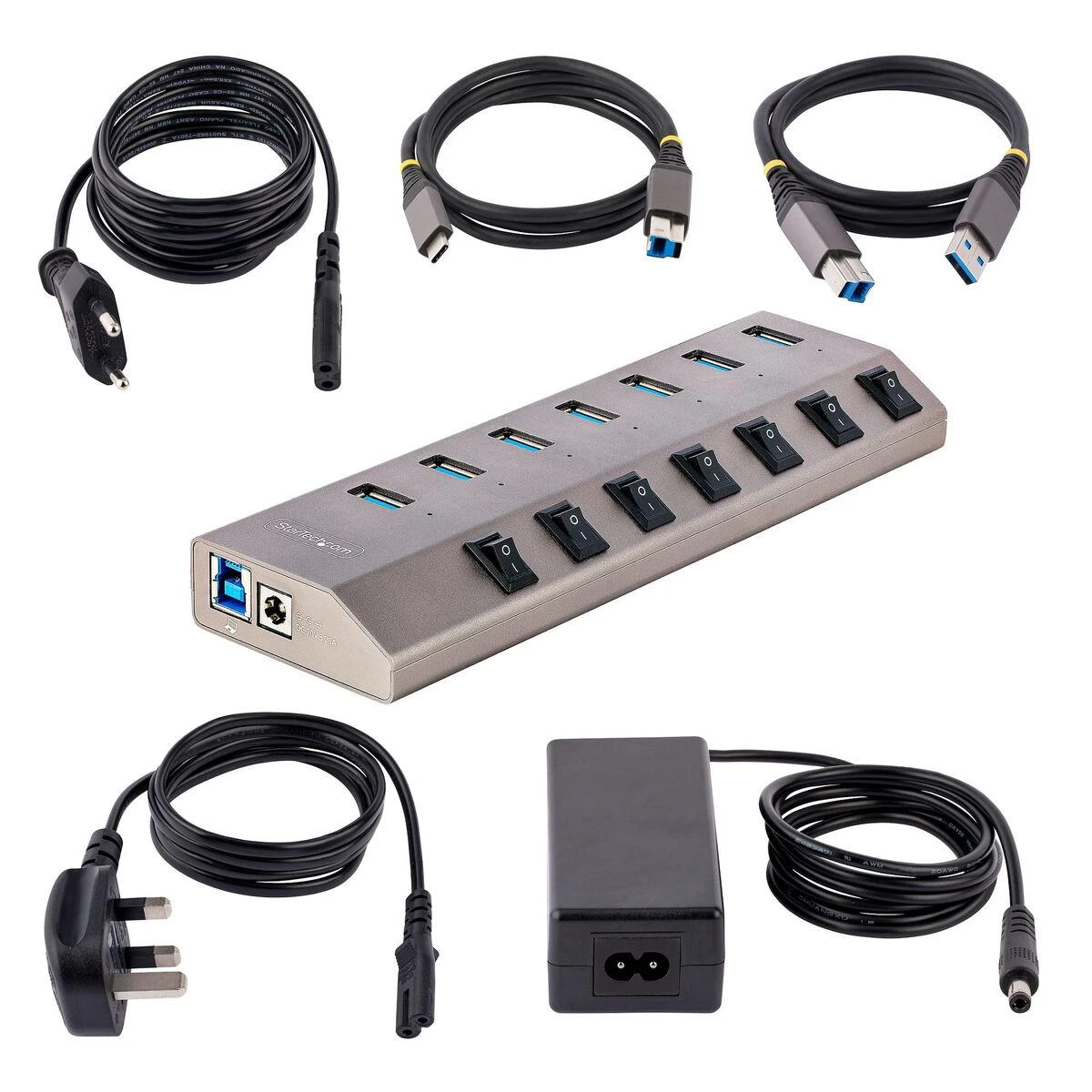 StarTech 7-prievadų USB šakotuvas su maitinimo jungikliais