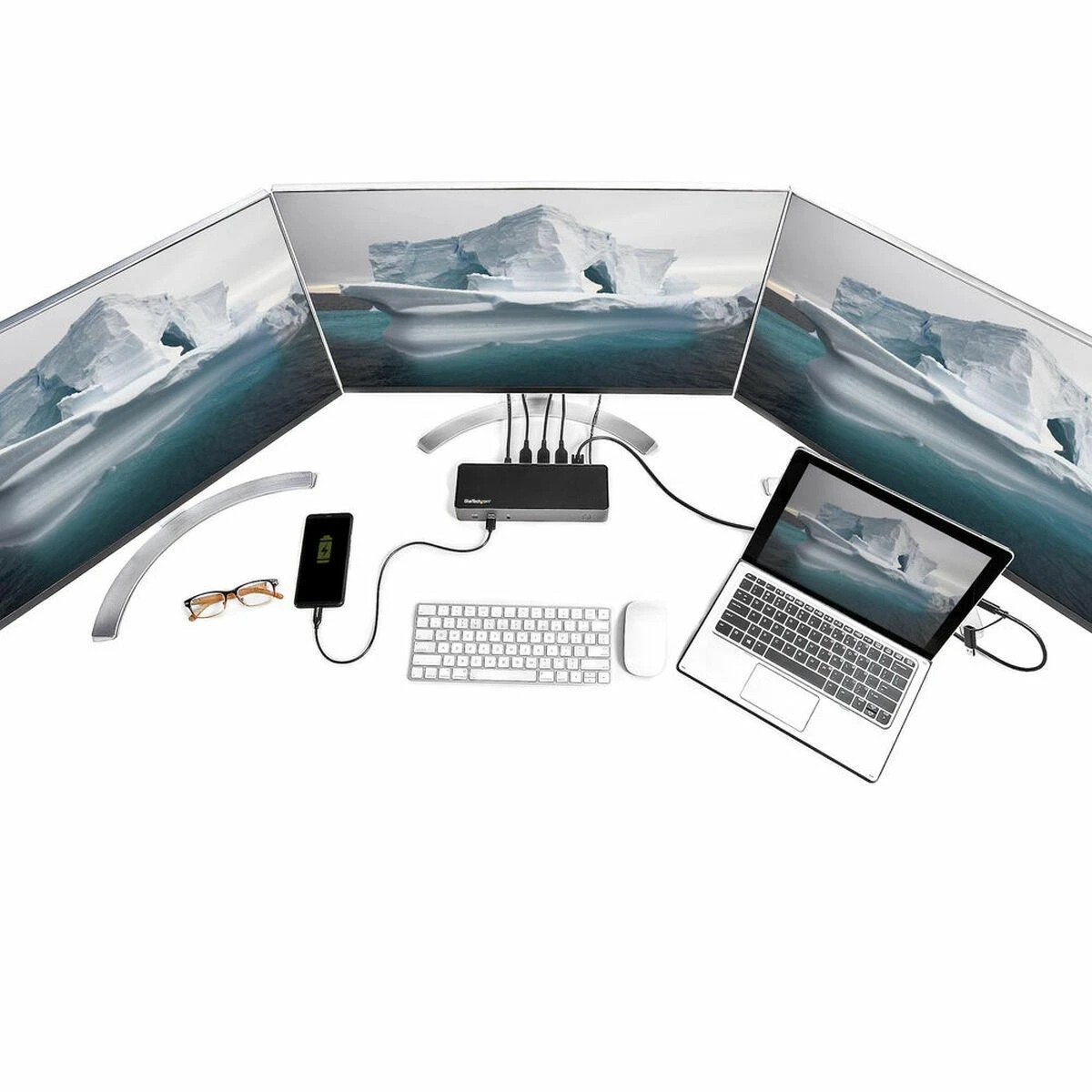 StarTech USB-C stotelė su trimis monitoriais