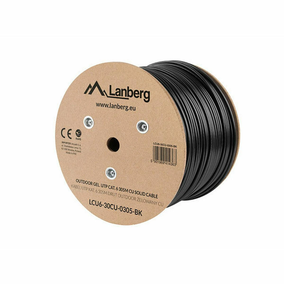 Lanberg UTP solid gel. cable, CU, cat. 6, 305m, Juodas