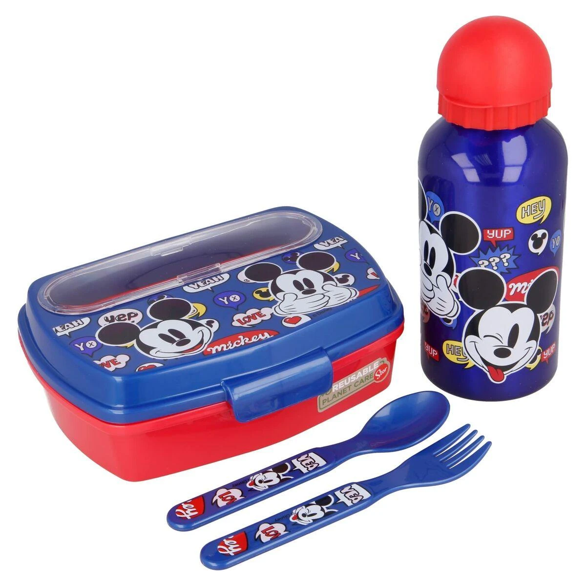 Mickey Mouse - Priešpiečių dėžutė set, 400ml water bottle, cutlery