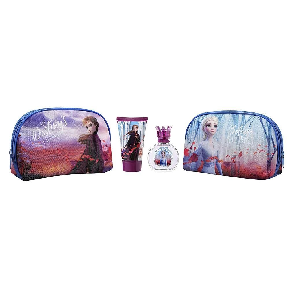 Disney Frozen II vaikiškos kosmetikos rinkinys (EDT tualetinis vanduo, 50 ml + dušo želė, 100 ml + kosmetinė)