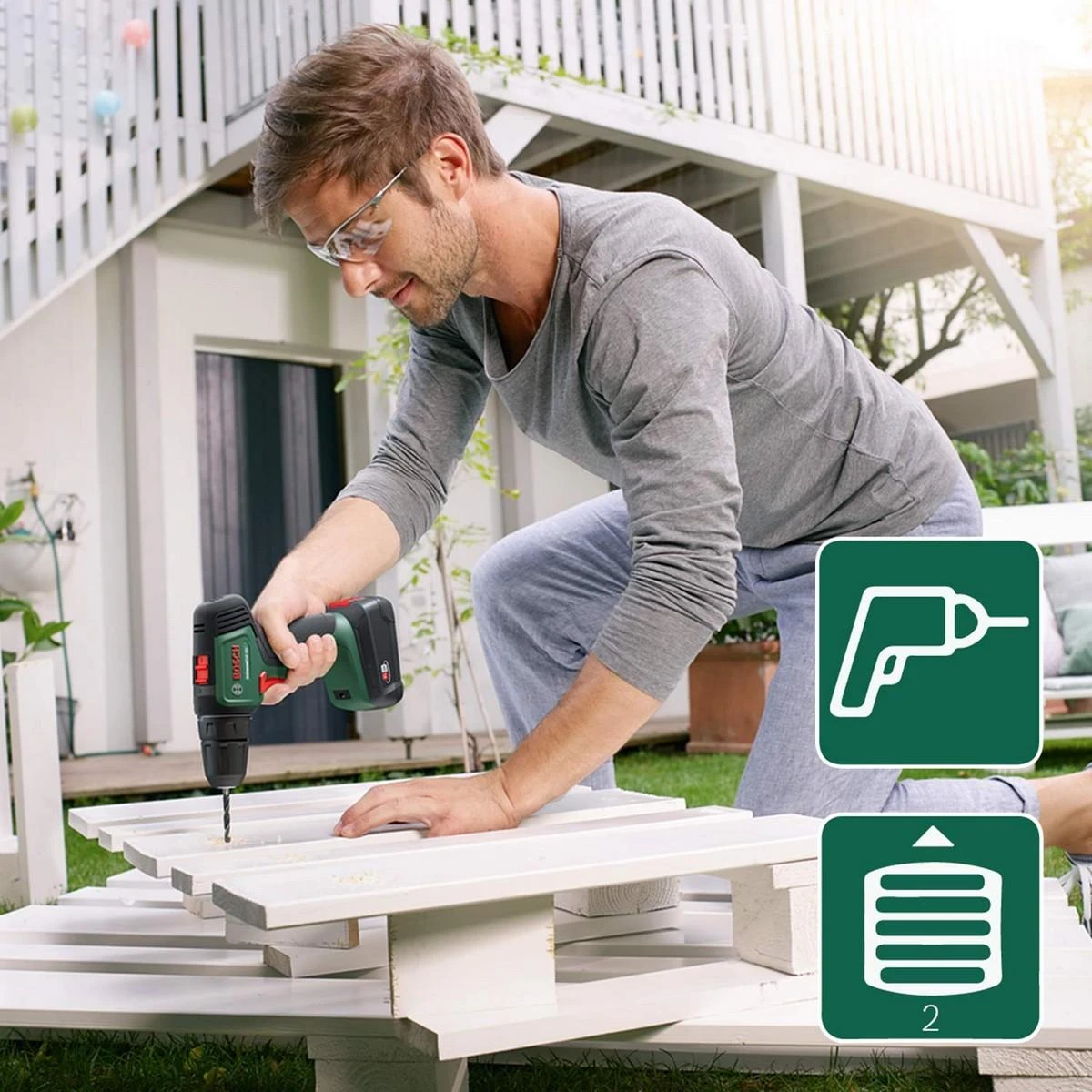 Bosch Universal Drill 18V (2x1,5) Akumuliatorinis dviejų greičių gręžtuvas - suktuvas