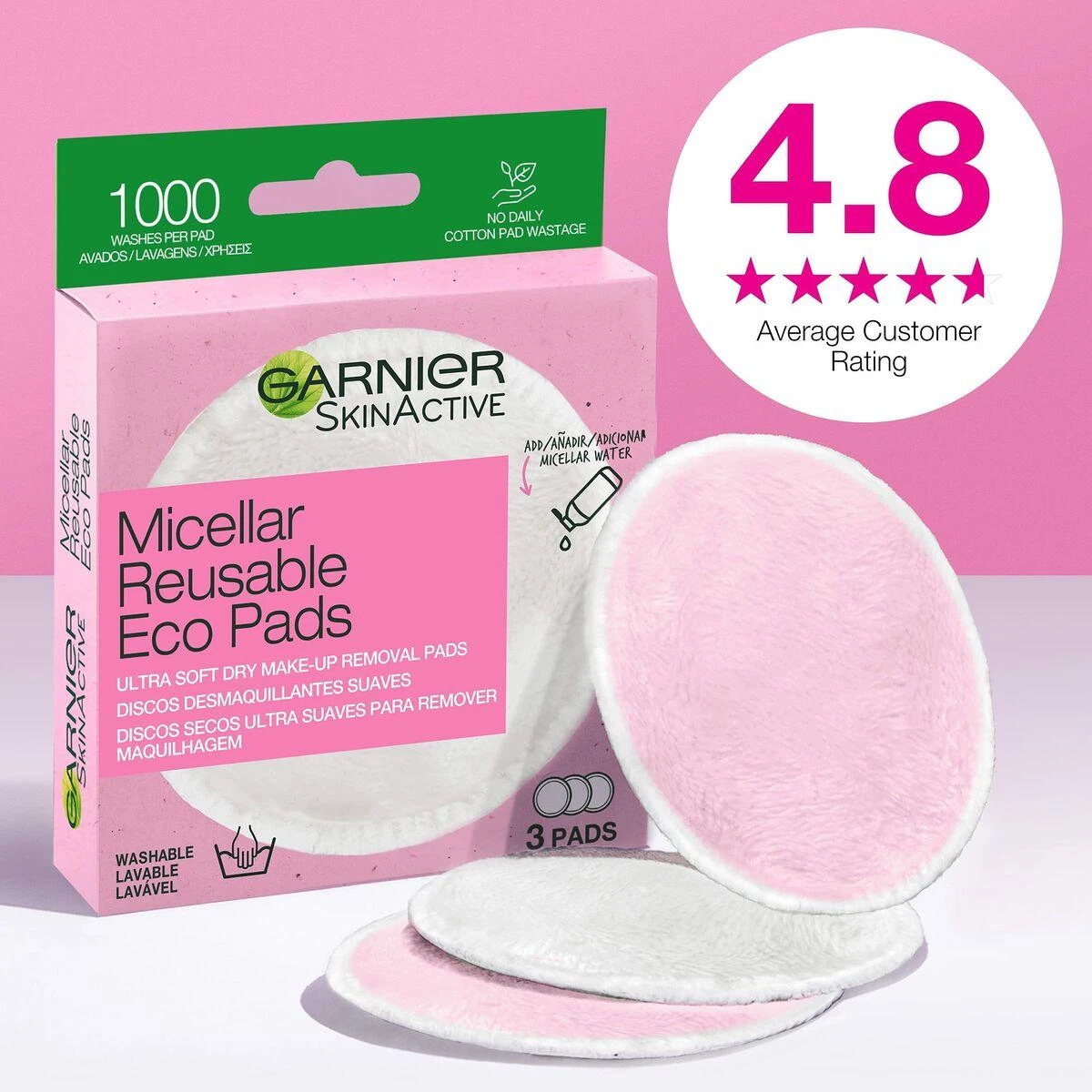 Garnier Skin Naturals Micellar Reusable Eco Pads Cleansiing Pads moterims, 3 pc